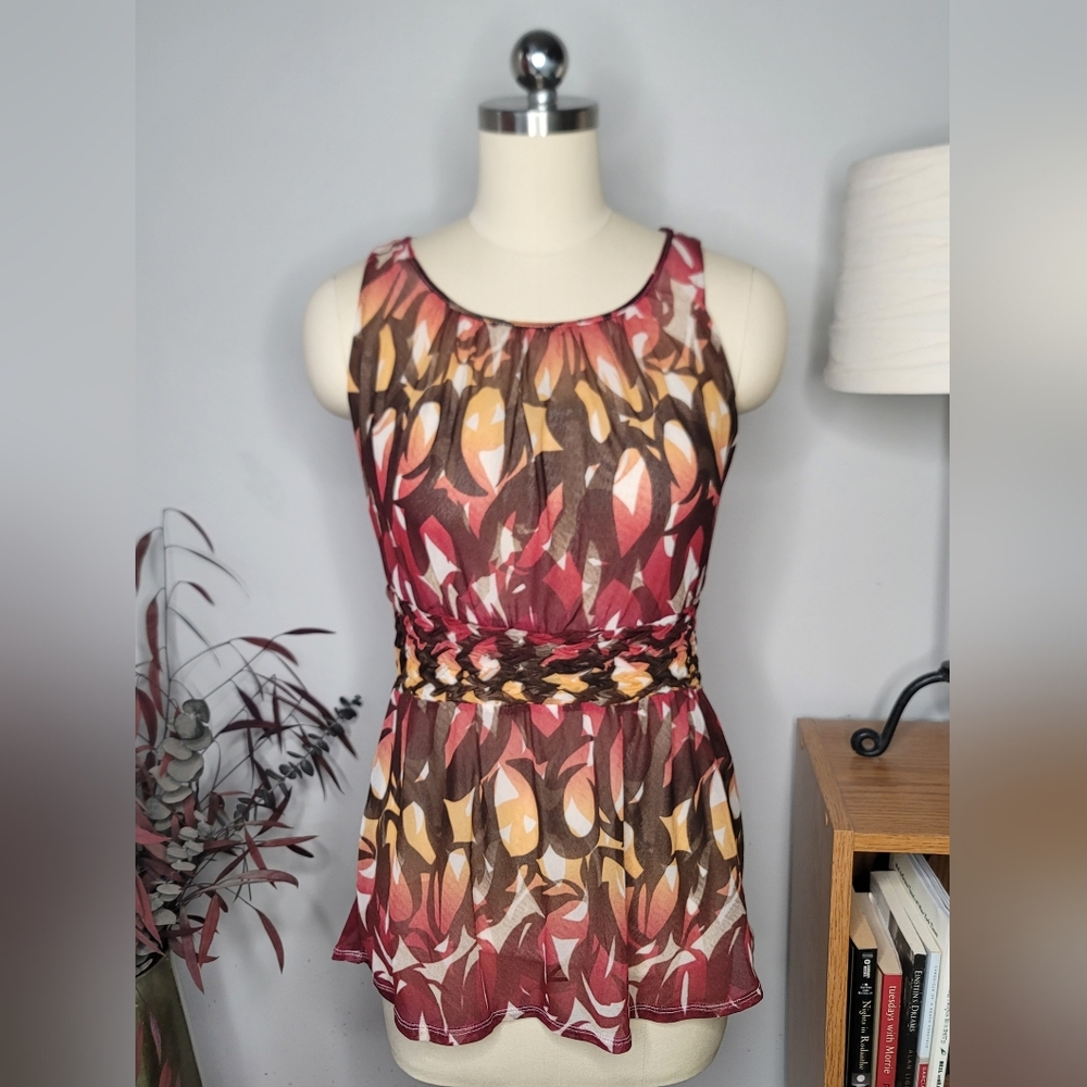 Madison Sheer Mesh Blouse Brown Red Size Small Petite